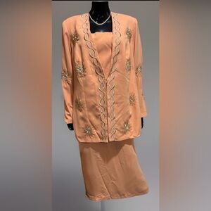 New Justin Taylor melon Spring skirt suit embellished blazer sz 18 18W